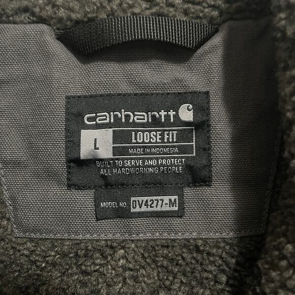 Carhartt Vest Men's Large Sherpa Lined Gray Canvas OV4277-M Loose Fit Mock Neck - Picture 6 of 10